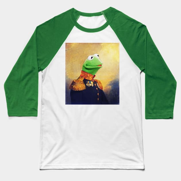 Kermit the Frog Retro Military Portrait Baseball T-Shirt by UselessRob